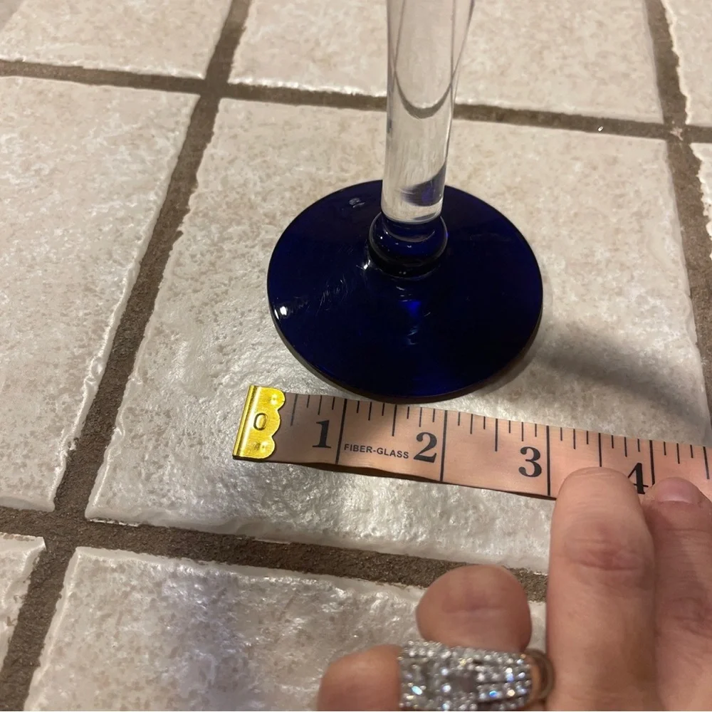 Handblown Blue Rim Martini Glass With Clear Stem & Bubble Detailing 6.25